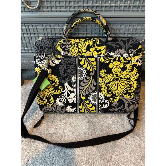 NWT Vera Bradley-Hard Shell Laptop Case with Strap-Baroque-Black Yellow Gray-Ret - Picture 2 of 7